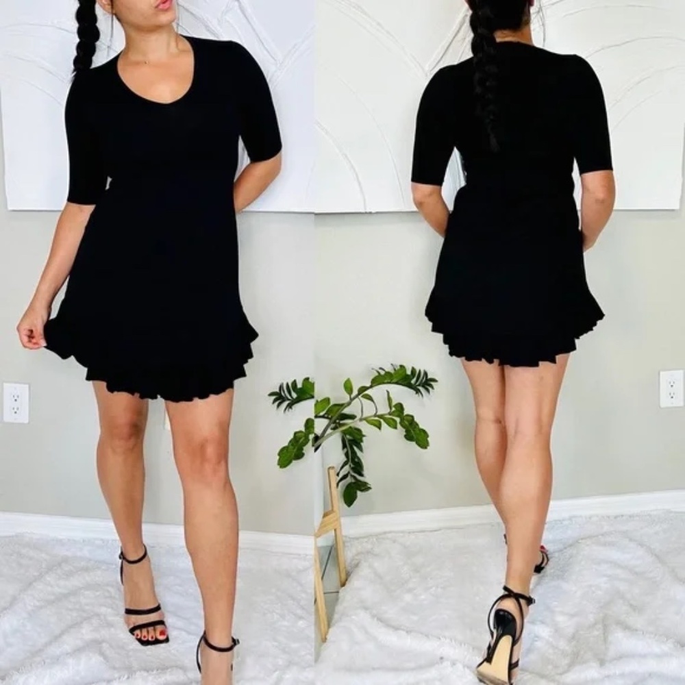 Karen Millen Black Frill Ruffle Mini Dress